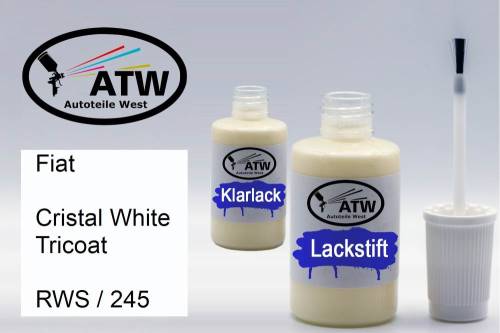 Fiat, Cristal White Tricoat, RWS / 245: 20ml Lackstift + 20ml Klarlack - Set, von ATW Autoteile West.